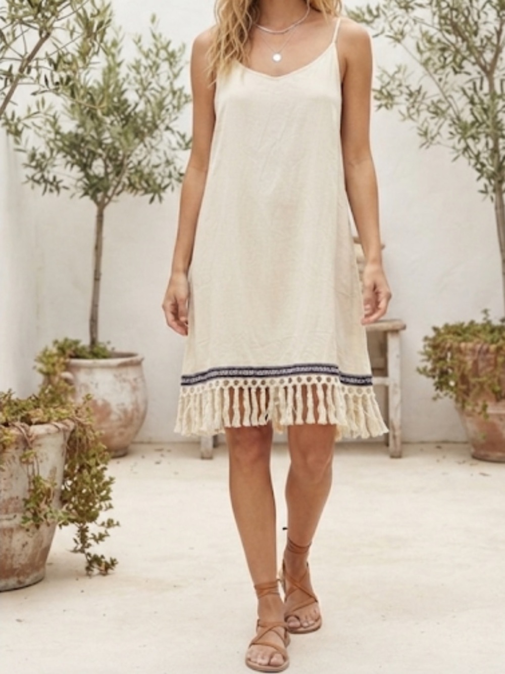 BEACH BY EXIST Fringe Tassel Boho Slip Dress Medium